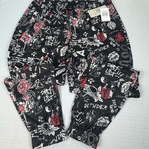 Fresh Prints of Bel-Air Graffiti Rose Skull Drawstring Joggers Size Large New
